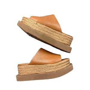 Free People Paloma Barcelo Platform Espadrille Slides Brown US6 Boho Spain NEW